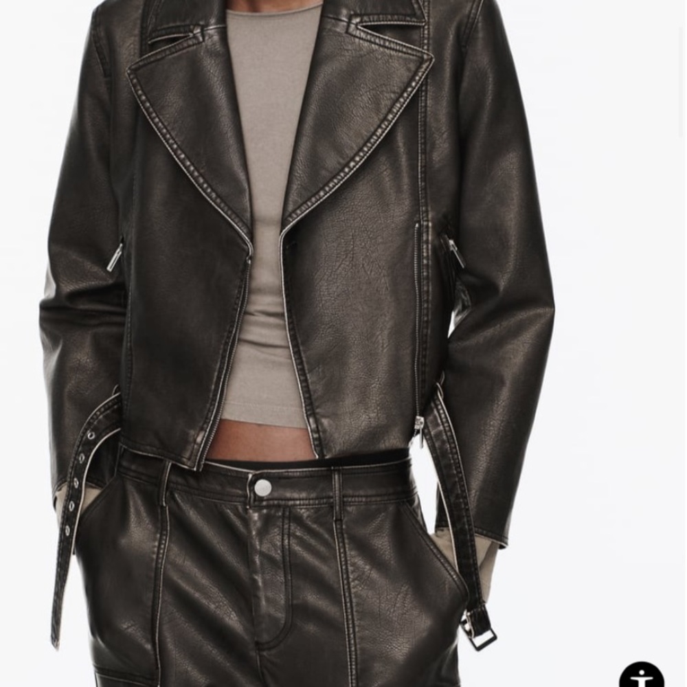 ZARA FAUX DISTRESSED LEATHER JACKET Charcoal - Picture 10 of 12